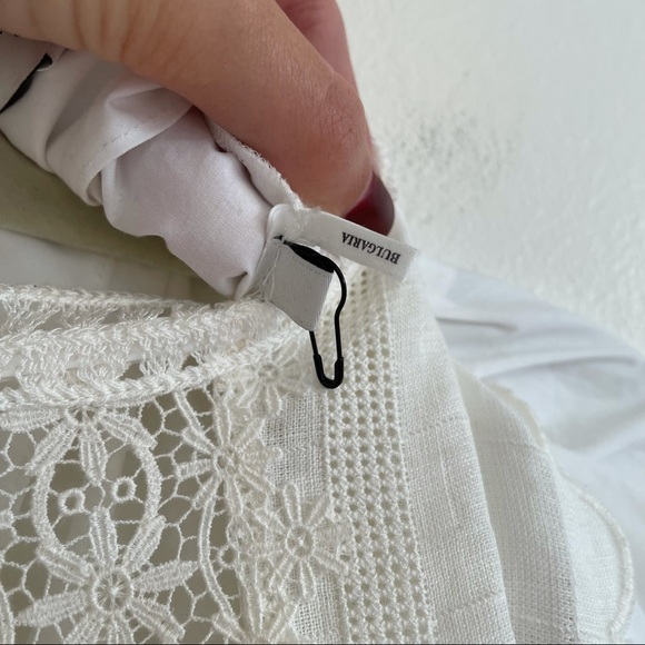 SANDRO white long sleeve cut out crochet blouse mock neck scallop floral keyhole - Picture 6 of 9